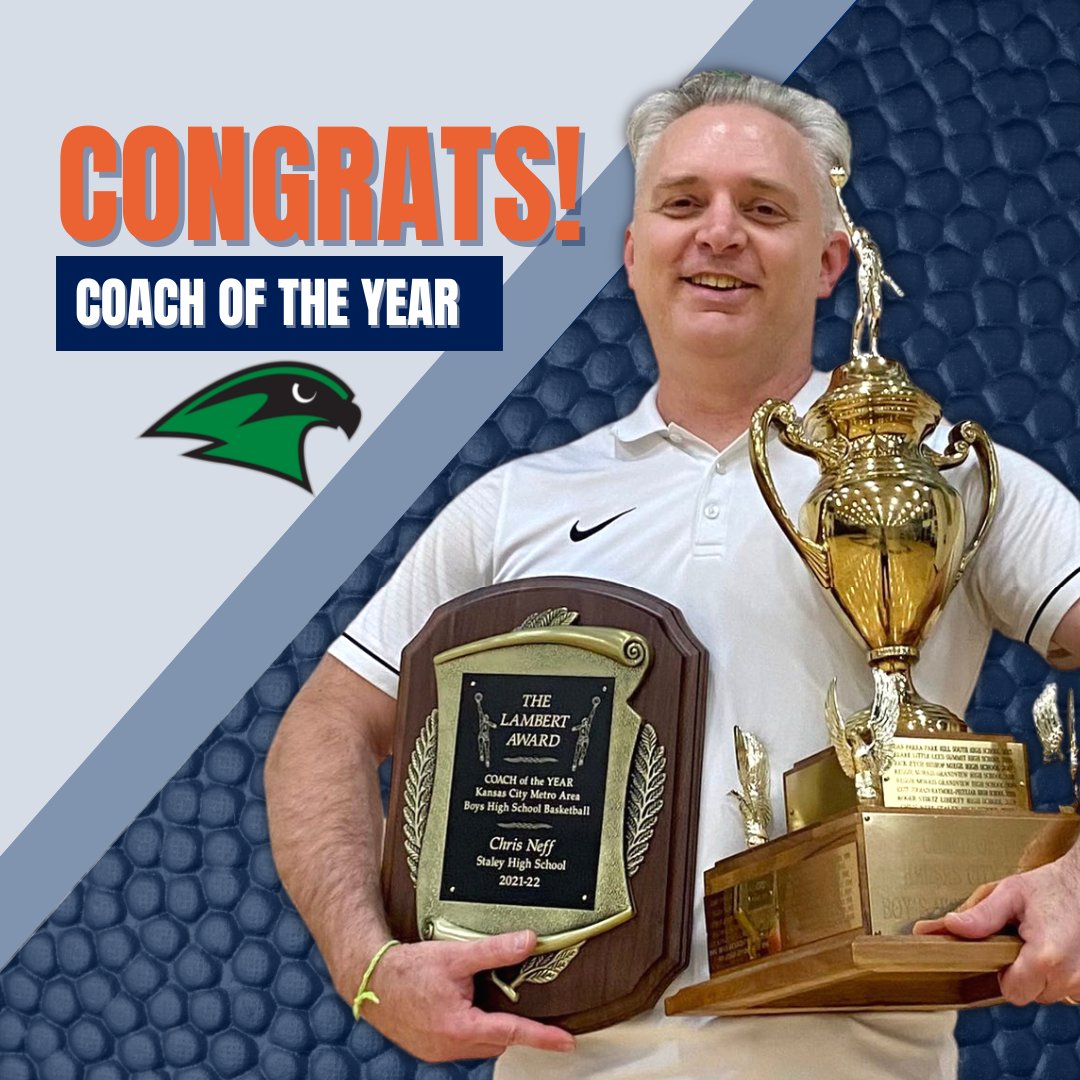 NKCSchools's tweet photo. Congratulations to @SHSFalcons' Chris Neff! He is the recipient of the 2021-2022 Paul Lambert Coach of the Year Award. The award is presented to an outstanding high school boys basketball coach in the Kansas City metro area each year. Way to go, Coach! https://t.co/iB61ix5lma