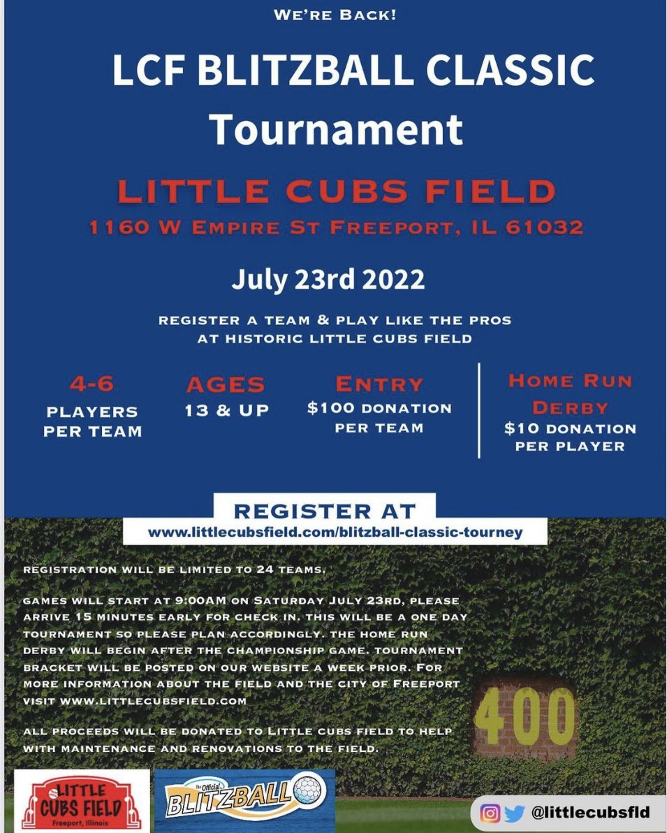 BlitzballGuy's tweet photo. 🚨REGISTER for 7/23 Blitzball Classic at @littlecubsfld in Freeport, IL!🚨 Challenge some of our top leagues for chance to WIN an expense paid invitation to our upcoming Blitzball WS in Tampa (Jan. 2023)!🔥👀⁣
⁣
https://t.co/mzcY1n8wYM https://t.co/adssYjHWEo