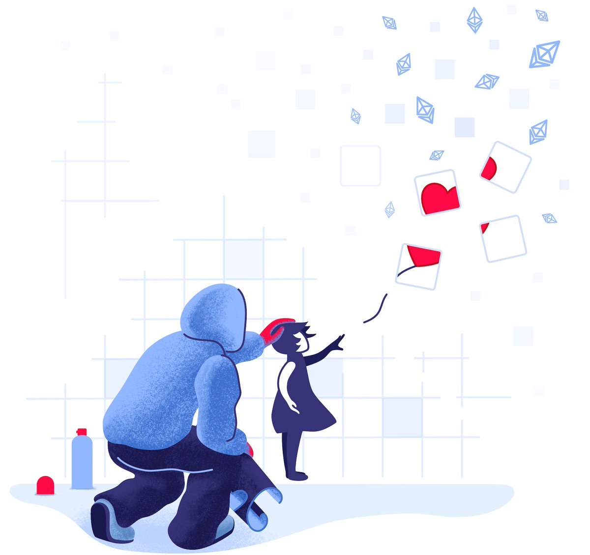 DZeta's tweet photo. An editorial illustration for a web3 guide titled How to sell artwork as NFT, an homage to Banksy's Girl with Balloon.❤️ 
Other illustrations from this project: https://t.co/28EnoKJ4WW https://t.co/4kzd98Qmyg