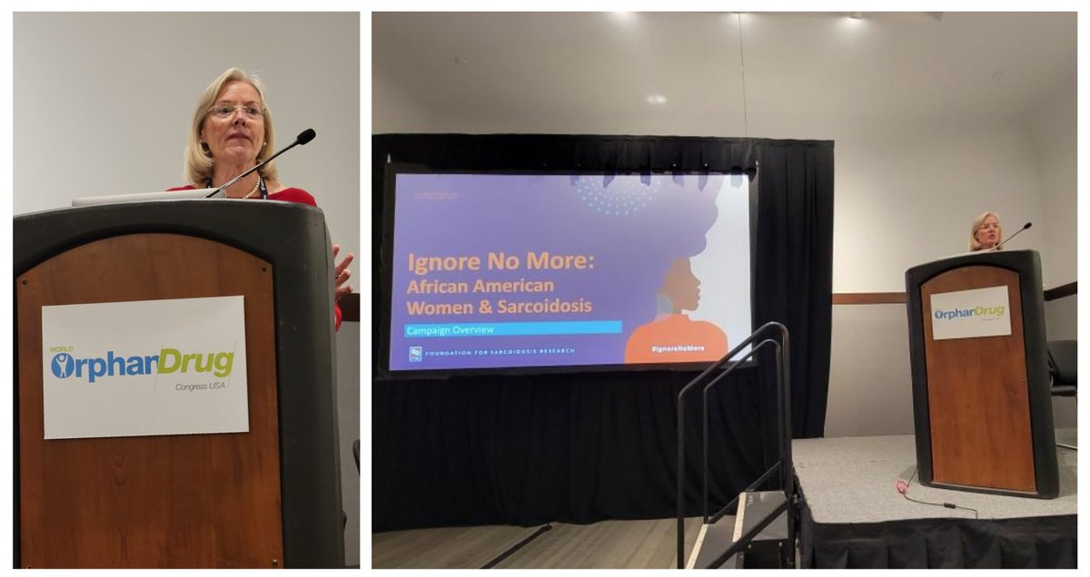 StopSarcoidosis's tweet photo. FSR CEO Mary McGowan presented on #IgnoreNoMore at @OrphanConf! The World Orphan Drug Congress brings together leading pharmaceutical and biotech companies, government & regulatory authorities, patient advocacy groups, payers, investors & solution providers. #raredisease #wod2022 https://t.co/Pu4zj49Su4