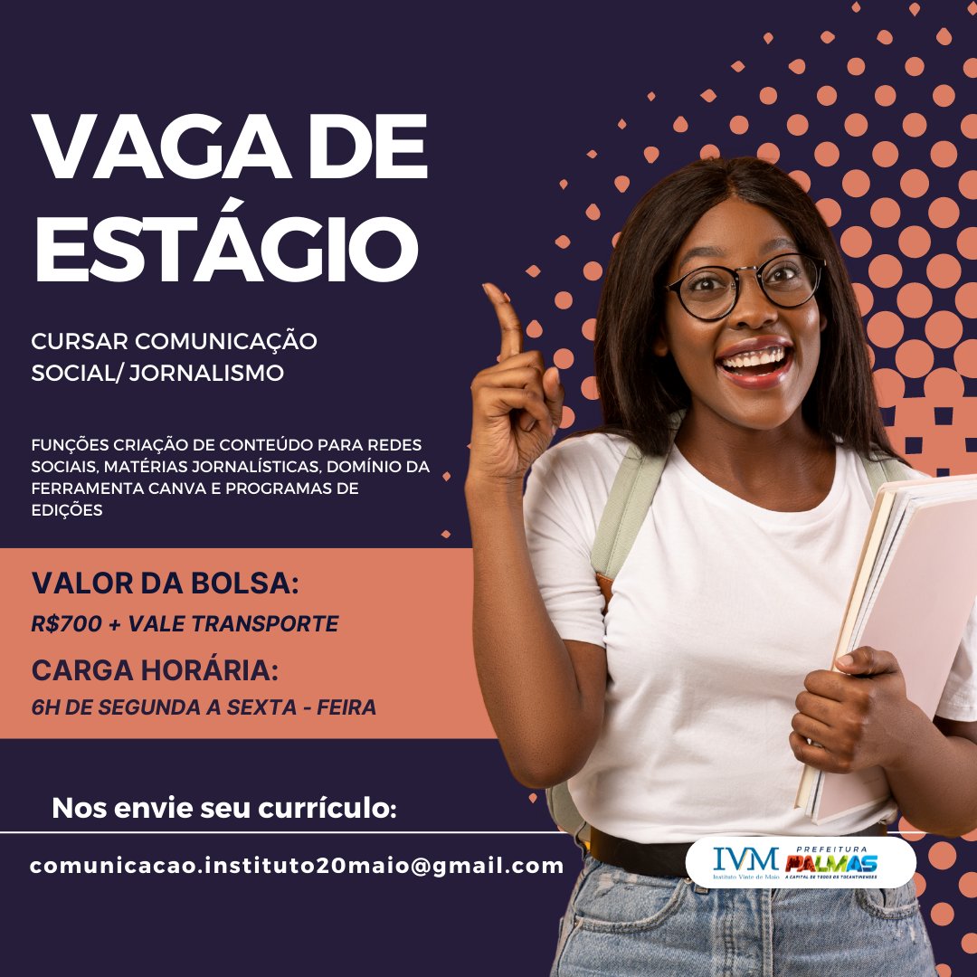 inst20demaio's tweet photo. 🚨OPORTUNIDADE DE ESTÁGIO para estudantes de Jornalismo\Comunicação Social

Envie seu currículo para 👇
comunicacao.instituto20maio@gmail.com

📍 Atividades: 
▪ Escrever matérias jornalísticas
▪ Fotografar eventos
▪ Criar conteúdo para as redes sociais entre outras atividades https://t.co/hM0IqgTUGA