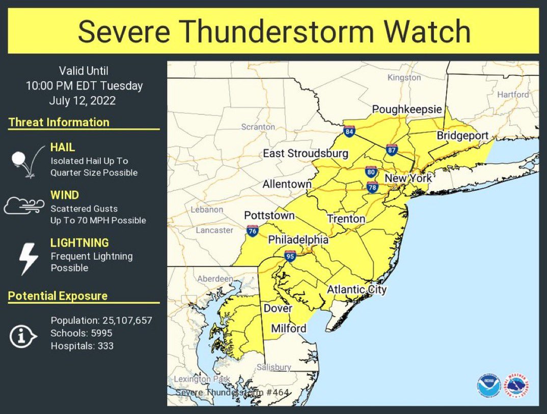 #BREAKING: A severe thunderstorm watch has been issued for parts of Connecticut, Delaware, Maryland, New Jersey, New York and Pennsylvania until 10 PM EDT #BreakingNews FXfq9wLX0AgaLv8?format=jpg&name=medium