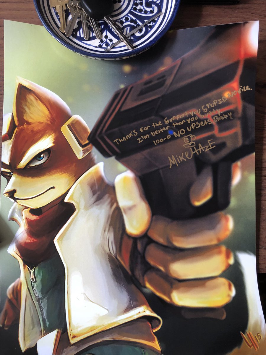 BLENDTECBABY's tweet photo. fun fact. i won this in one of @mikehaze’s stream 6 YEARS AGO. it’s scary how much time flies. it’s also scary how much better i am than everyone at melee https://t.co/LsCAlBTzgh