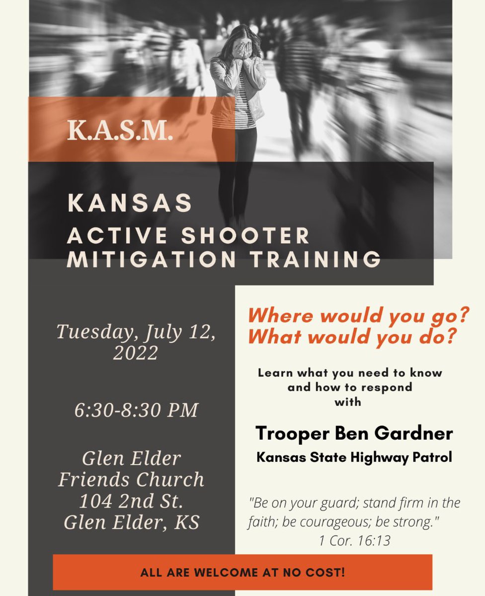 TrooperBenKs's tweet photo. Headed to Glen Elder for a Kansas Active Shooter Mitigation (KASM) program
#KASM https://t.co/EAQGTYnbyp