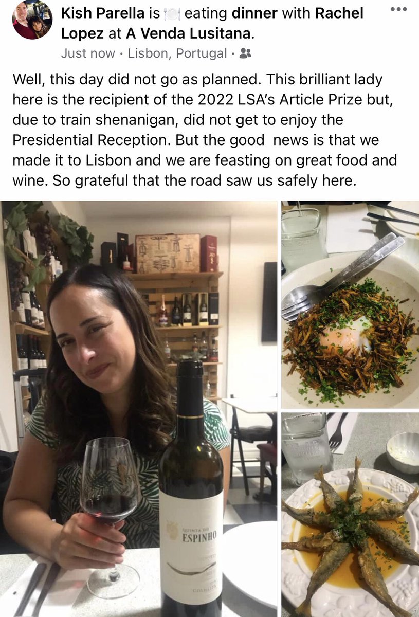 Kish_Parella's tweet photo. Tough #travel day but the road saw us home (in Lisbon). So grateful to be here with good food, amazing Douro 🍷and even better company. @Rachel_E_Lopez #dinner #lisbon #LSA2022 #portugal #douro https://t.co/82zYjwno5O