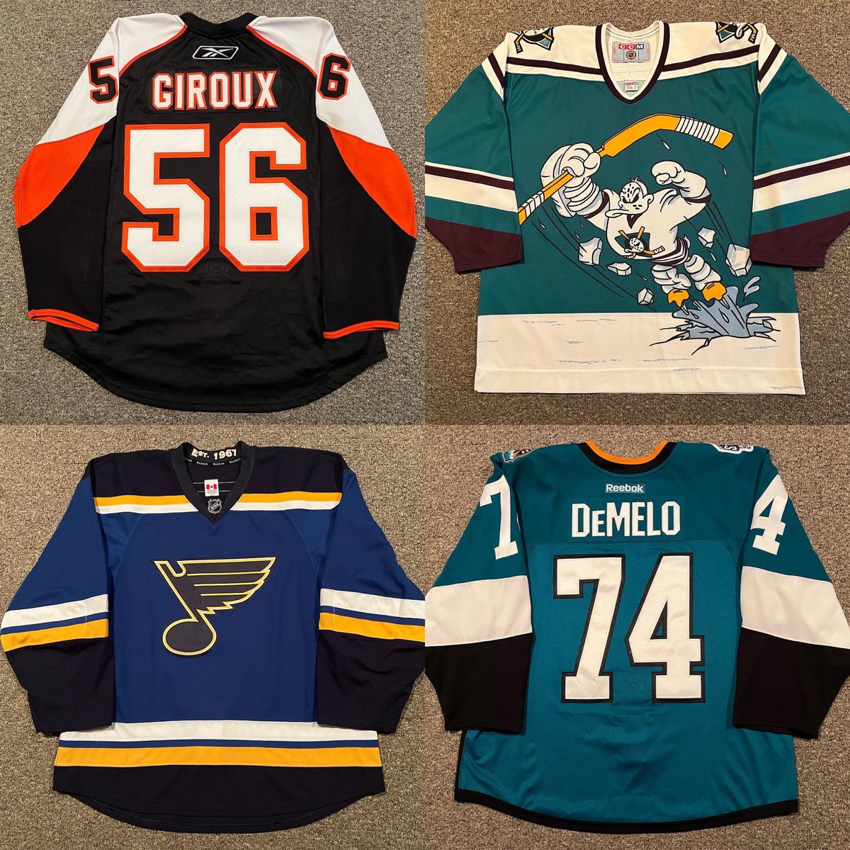 GTAC13JERSEYS's tweet photo. Just posted all of these jerseys on @everythingjrzys! Stay tuned for more jerseys going up daily! 
Did you know that Claude Giroux wore the number 56 for the first two games of his NHL career?
https://t.co/fRr3K3YjEW https://t.co/o3UAODZSxx
