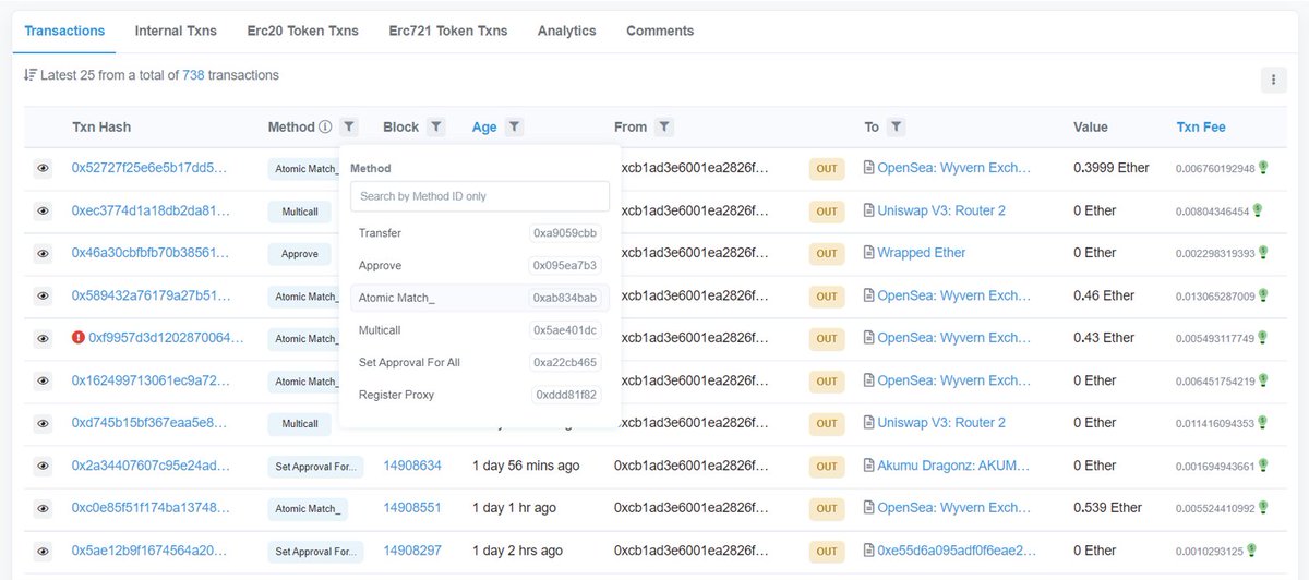 UzmanNil's tweet photo. Just a quick guide:
1. Select from a list of the most recent transactions made by an address; or
2. Search the transaction's Method ID
➡️ Open a transaction 
➡️ Scroll down to Input Data 
➡️ Copy the MethodID (for decode-able tx)
➡️ Copy the first 10 characters (for non-decode) https://t.co/VJH1X2bpSA