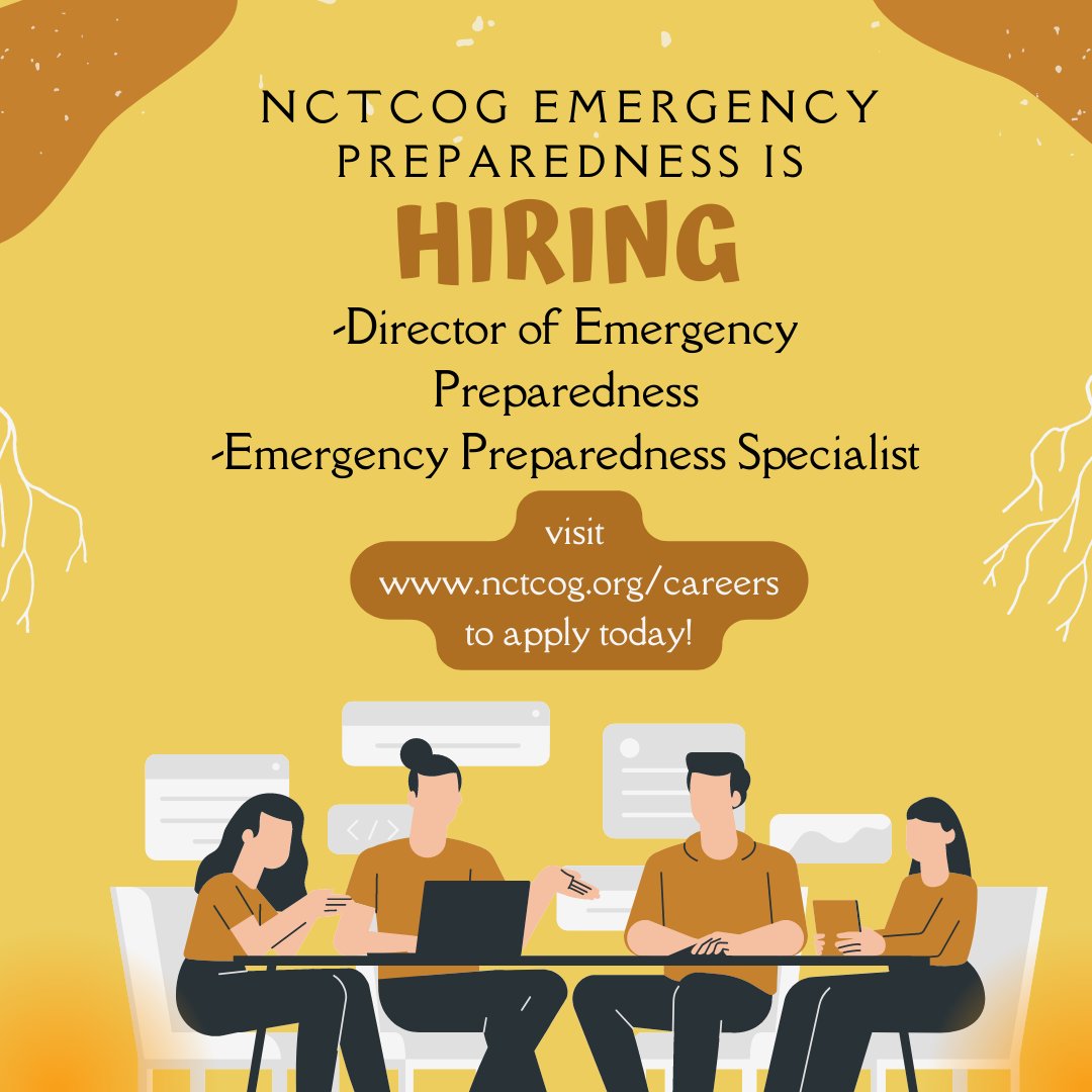 We're hiring! Check out our recently posted jobs we're looking to fill, apply on our website today! lnkd.in/e4DkP7A #nowhiring #internship #benefits #careeropportunities #emergencypreparedness #jobs #NCTCOG