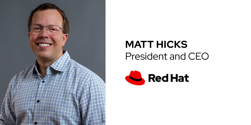 .<a href="/matthicksj/">Matt Hicks</a>, longtime #RedHat executive and founding member of the @OpenShift team, named Red Hat president and CEO: red.ht/3P5XjKw.
