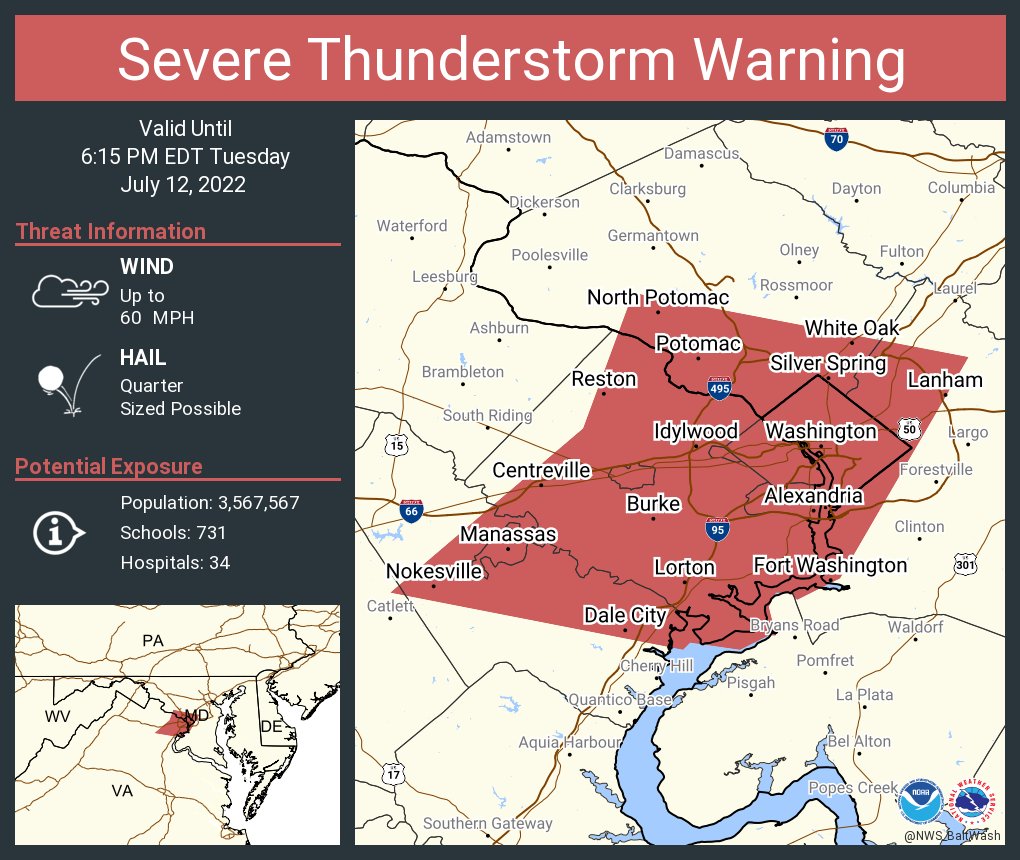 Severe Thunderstorm Warning including Washington DC, Arlington VA and Alexandria VA until 6:15 PM EDT