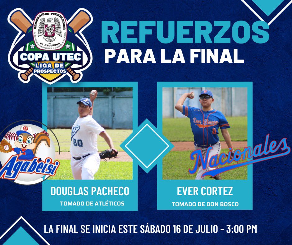 FedeBeis_SV's tweet photo. #CopaUTEC🏆⚾️ Estos son los refuerzos tomados por los equipos en el draft para la gran final de la Liga de  Prospectos.

1️⃣ Juego 1
📅 Sábado 16 de julio
⏰ 3:00 pm.
📍Saturnino Bengoa. https://t.co/PMMcoFS9JW