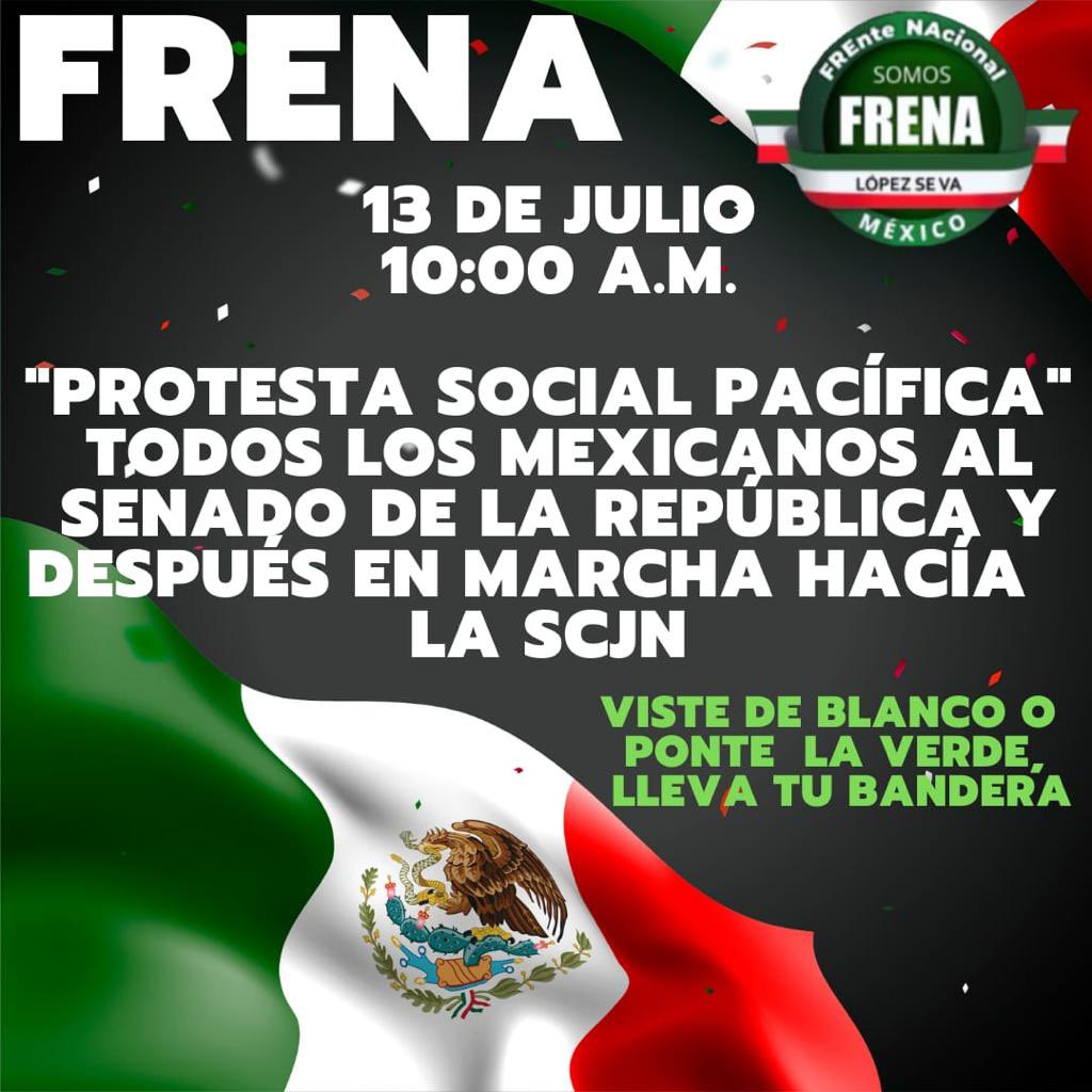 Mañana! Frente al <a href="/senadomexicano/">Senado de México</a>  Protesta Social contra la inacción del senado ante los dos juicios políticos, interpuestos por Frena, contra López👇🏼