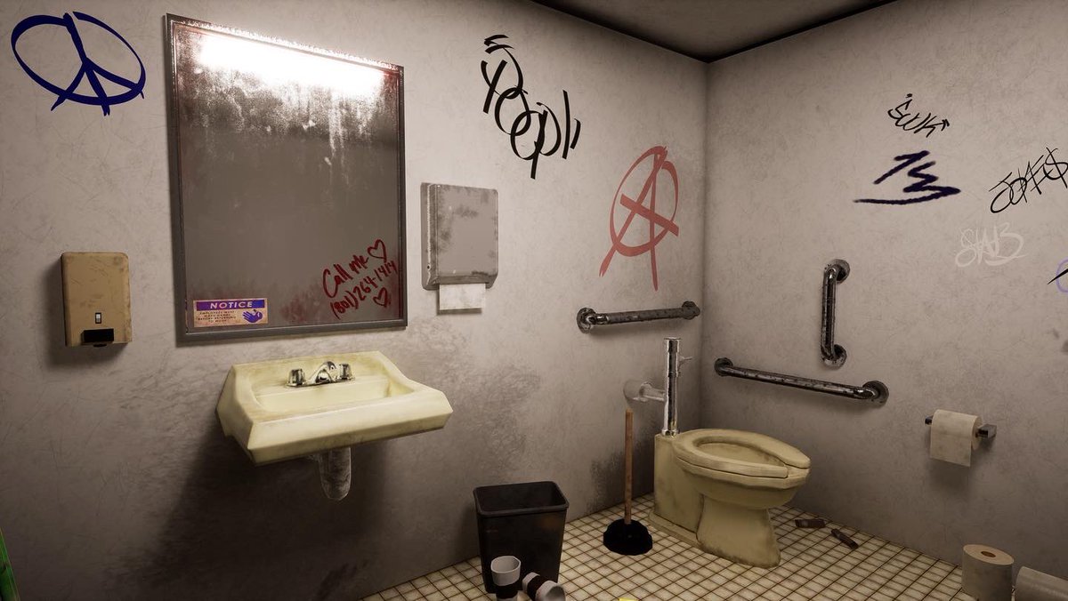 ROSKOART's tweet photo. I’m excited to finally be able to share a project that I have been working on for the past few weeks.  I call it the Thee Gas Station Bathroom 🤩

#maya #autodesk #autodeskmaya #substancepainter #marmoset #unrealengine5 #3dart #project #3denvironment #PortfolioDay #openforwork https://t.co/oP17o6yatb
