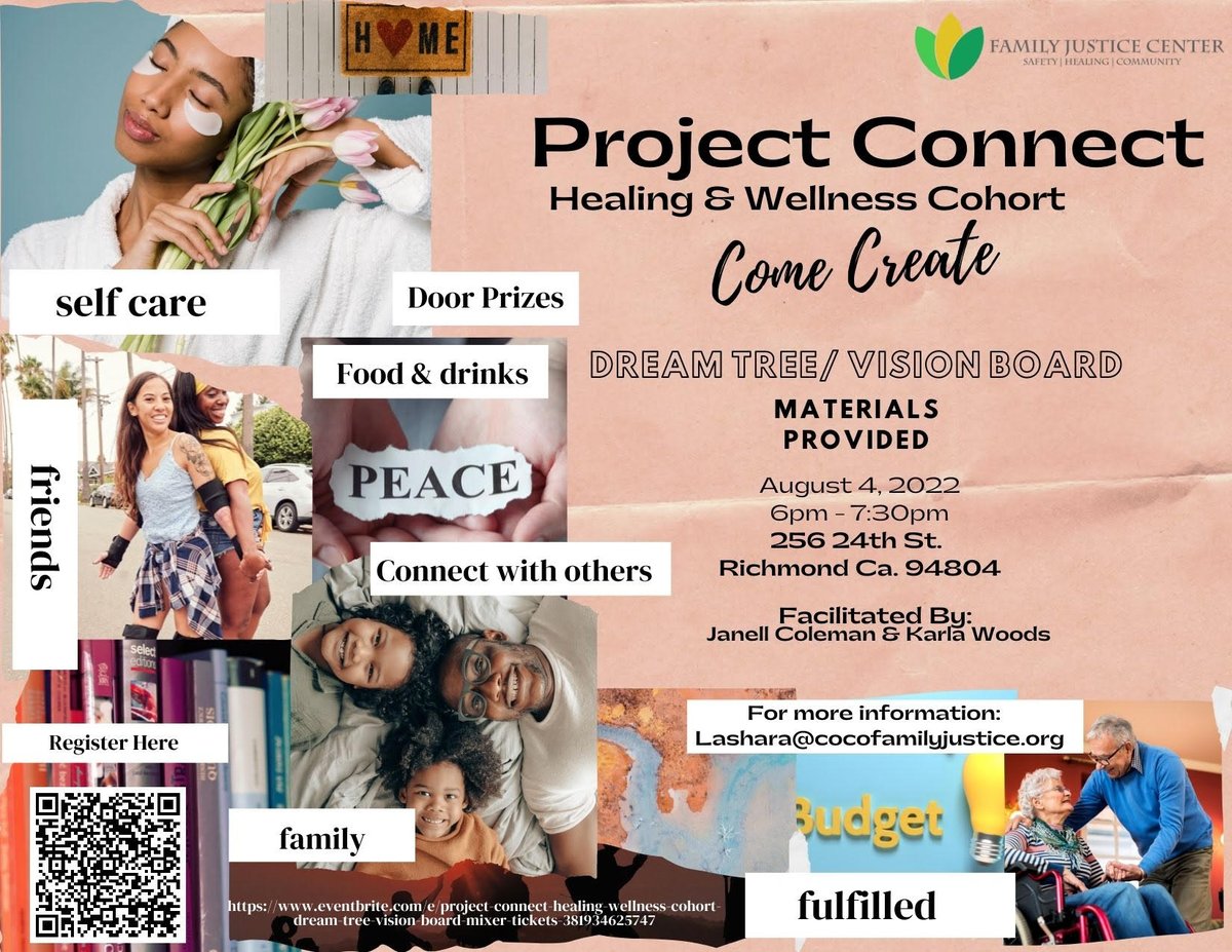 Project Connect's first in person meeting is right around the corner. Thursday August 4, 2022 at the Richmond Family Justice Center. For more details on how to register contact lashara@cocofamilyjustice.org or call 510-974-7200.
