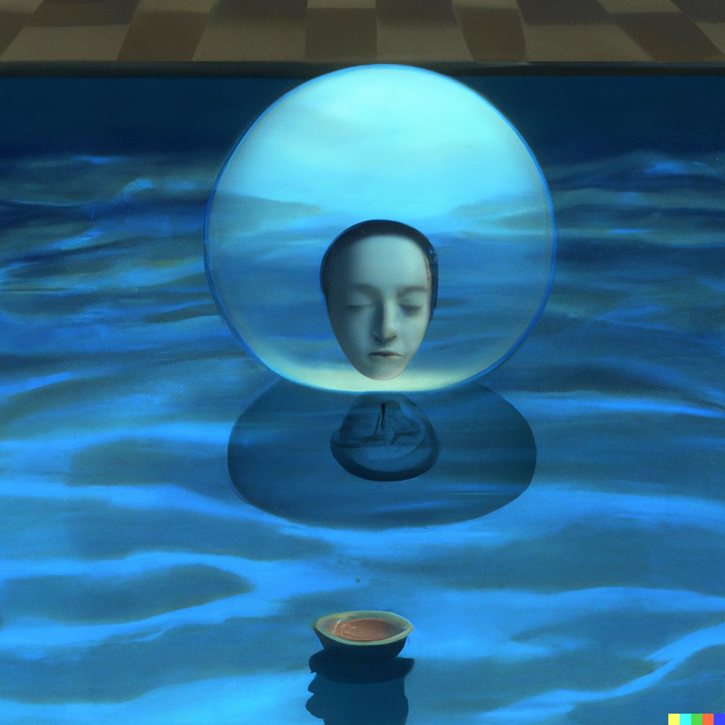 o_suegi's tweet photo. you could call Solari a surrealist before his time. Extraordinary depiction of his subject. Chilling mythos where a head floats in an enclosed pool. Trending on artstation. criterion film collection still frame. 4k resolution. highly detailed. realistic #dalle2 #promptengineer https://t.co/BoBSu177CL