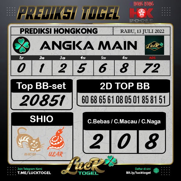 LuckTogel's tweet photo. Prediksi Bocoran Togel Hari ini Rabu, 13 Juli 2022 https://t.co/jr6v5S8jq4