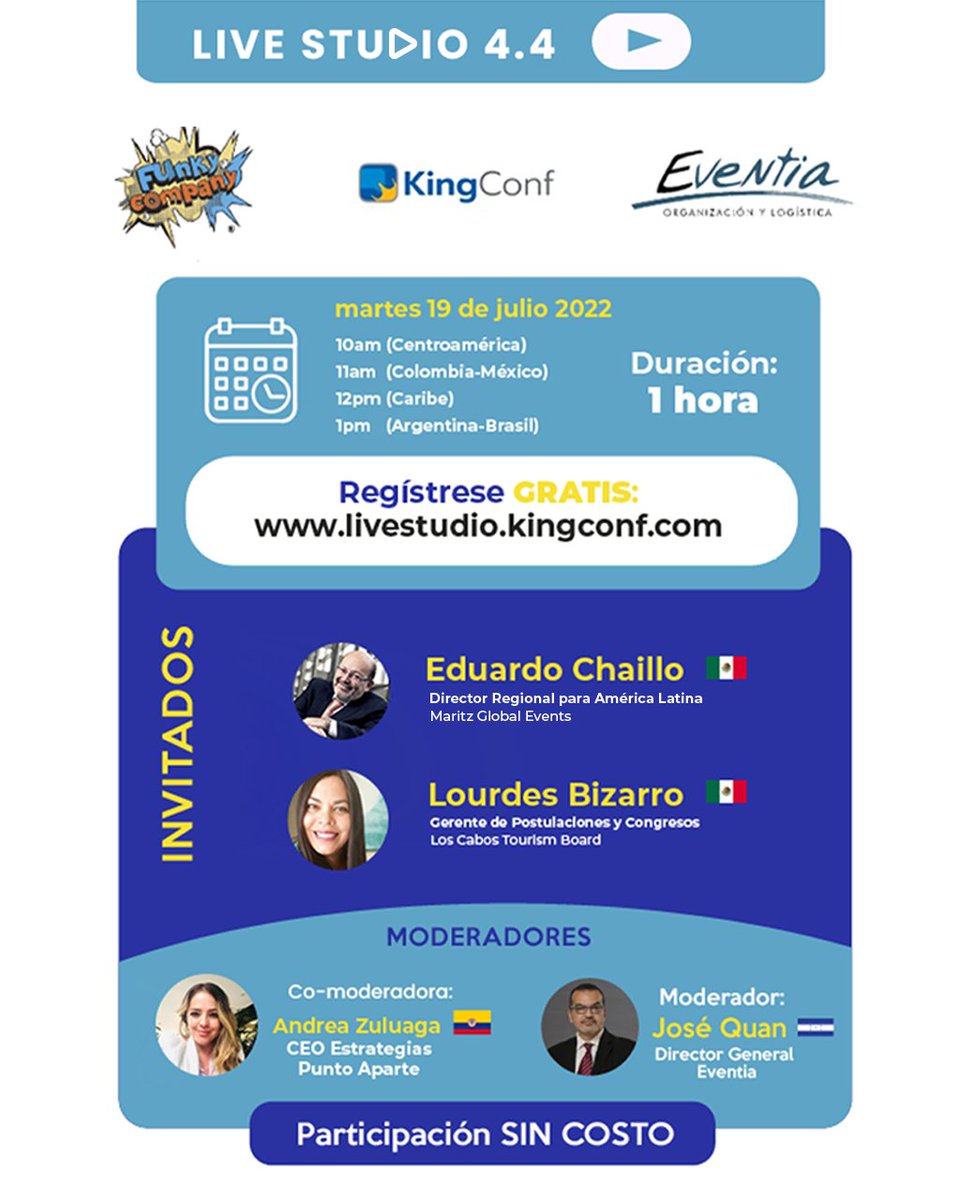 EventiaMeetings's tweet photo. experiencias y aprendizajes en: @IMEX Franfurt, @FIEXPOLATAM, edUcon de @pcmahq , WEC de @MPI  y el 38 Congreso @COCAL_ASOC .
✅ Moderan: Andrea Zuluaga de @ASOEVENTOS y José Quan 
✅ Registrate GRATIS: https://t.co/8XhhuljYSS
📢 Martes 19 de julio en el horario de tu localidad https://t.co/rHZttbttMR