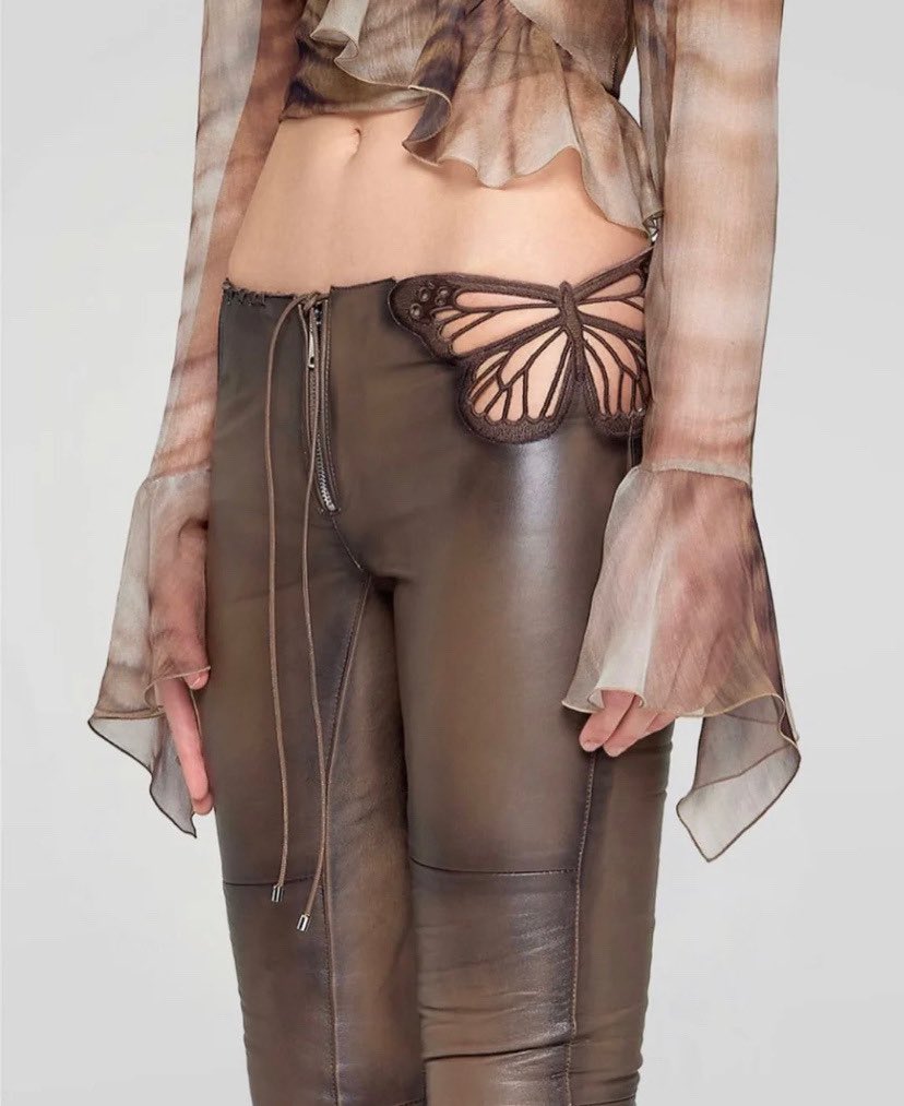 heartclue's tweet photo. blumarine butterfly trousers https://t.co/30RgCcNR34