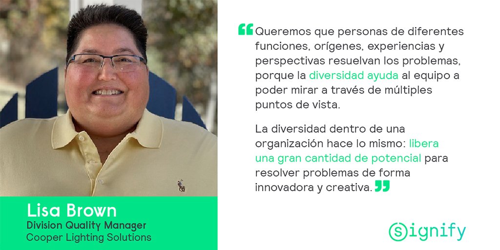 SignifyCAM's tweet image. Nuestra directora de Calidad de División y campeona de DE&amp;amp;I, Lisa Brown, cree que la diversidad en una organización libera el potencial de innovación y es esencial para una buena dinámica de resolución de problemas.
Conoce más de la experiencia de Lisa: 👉signify.co/3aF653b