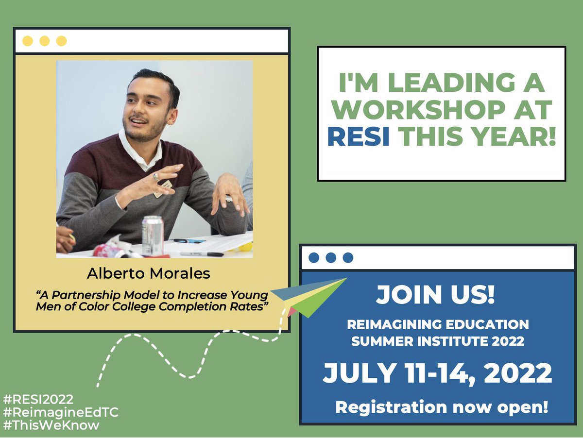 I am honored to share that I will be presenting at the “Reimagining Education Summer Institute” hosted by @TeachersCollege. Our session is titled, “A Partnership Model to Increase Young Men of Color College Completion Rates.'

#CourageToGrow #RESI2022 #EducationEquity