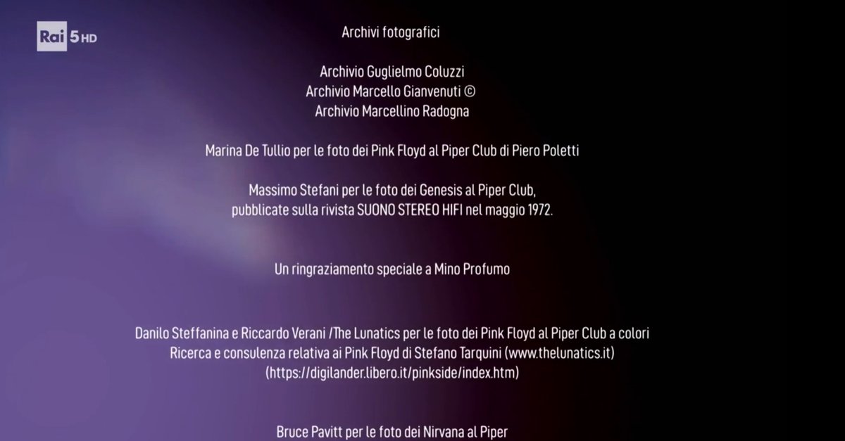 THELUNATICSCLUB's tweet photo. Emozione ed orgoglio nel leggere i nostri nomi nei titoli di coda del documentario sul Piper Club, appena andato in onda su Rai5. Avanti così, bro!
Nino Gatti Stefano Girolami Riccardo Verani Danilo Steffanina Tarquini Stefano
Il nostro grazie a Corrado Rizza. https://t.co/BKURZcqEWE