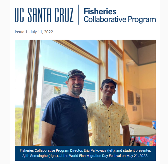 UCSC_Fisheries's tweet photo. Check it out!! 🐠❤️🌊
We released our first newsletter. Send us a message to get your copy or sign up to receive future newsletters here: https://t.co/Zi1GOlLv2Z
#UCSCScience #NOAAFisheries #FCPintheNews https://t.co/JT1Y29qkbV