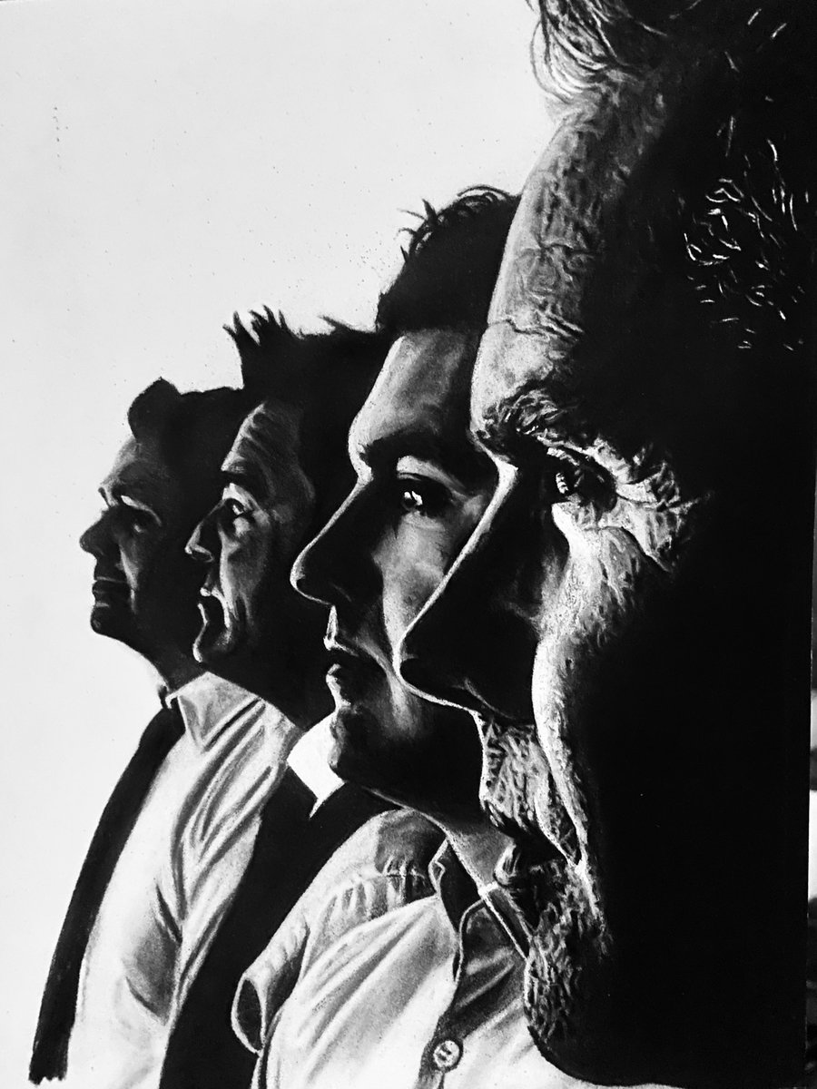 Finished at last. Celtic Thunder Frontline. Polychromos and Acrylic on Pastelmat. Signed prints available: davidmunromusic.com/artshop/celtic…