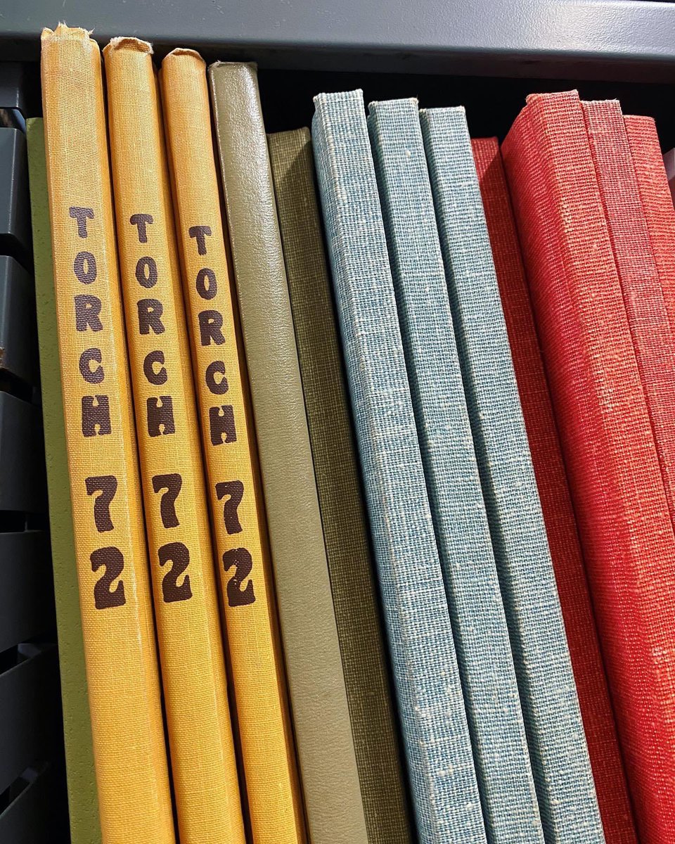 LibraryEdgewood's tweet photo. Hidden Gems in our Archives 🔎 📚

The archives had a copy of all of The Torch yearbooks (1944-1972), except 1954. A copy of our ✨only missing Torch yearbook✨was held by the Edgewood College Alumni Office, and thanks to them, our collection is complete! https://t.co/2UJdVfXvUy