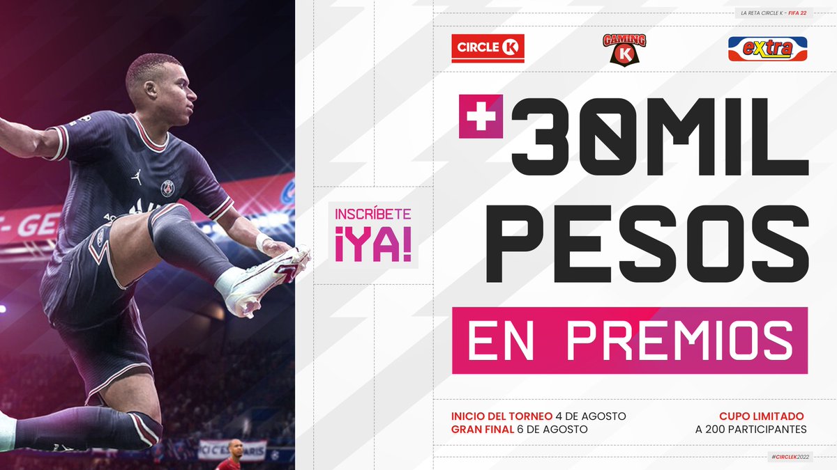 ⚽🚨 $30,000 pesos en premios, 3 días de competencia, y mucho, mucho FIFA. Esto es #LaReta de <a href="/CircleKMexico/">Circle K México</a> los próximos 4, 5 y 6 de agosto a través de los canales oficiales de Esports State y Circle K. 🚨⚽
🔥 Inscríbete y consulta las bases aquí 
es.surveymonkey.com/r/RM5J2MB