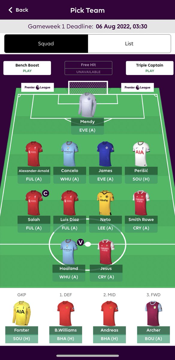 FPL_none's tweet photo. @FPL_Evie We got the exact same team 😂 except ive gone smith rowe for now https://t.co/Rihj9Oo71U