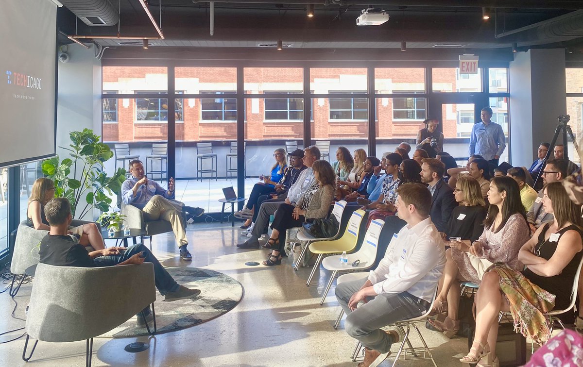 DesireeChicago's tweet photo. What a way to kick us off @GoTechChicago Week by @P33Chicago. Thank you to the ever generous super angels @MikeGamson, @AmandaLannert, &amp; @Chris_Deutsch for sharing your experiences getting into angel investing. https://t.co/baajLG60AC