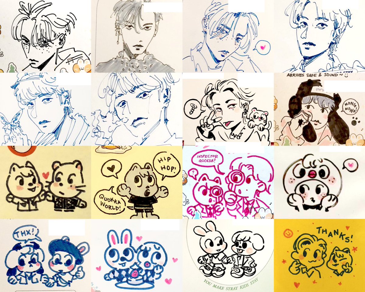small compilation of skz doodles that i've drawn for some photocard buyers over the past year～^^ 