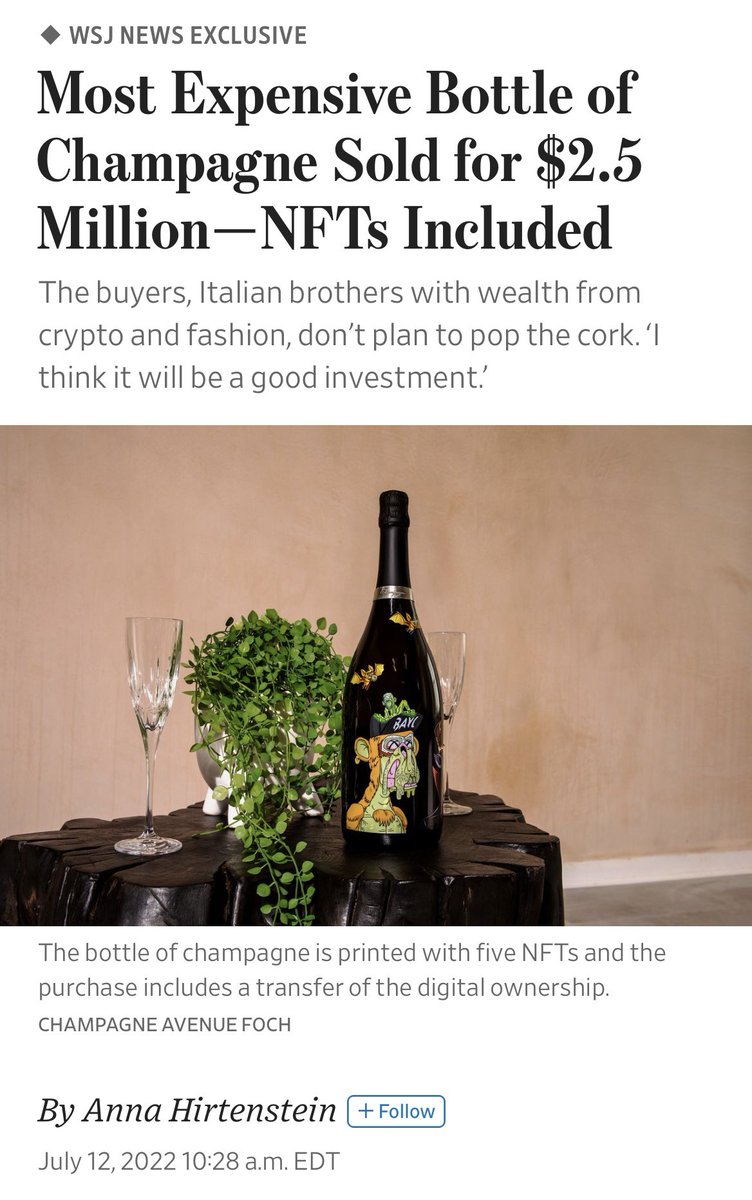 Most Expensive Bottle of Champagne Sold for $2.5 million!!! Wow! 

By @ahirtens 

#wine #winesold #wsj #wallstreetjournal #winebuyer @DemiCassiani @FranceFineWines @WineBusProf @WineGuyWayne @ChampagneChat @joefattorini @MondaviSisters @LakewoodWines @UnravelingWine @joefattorini