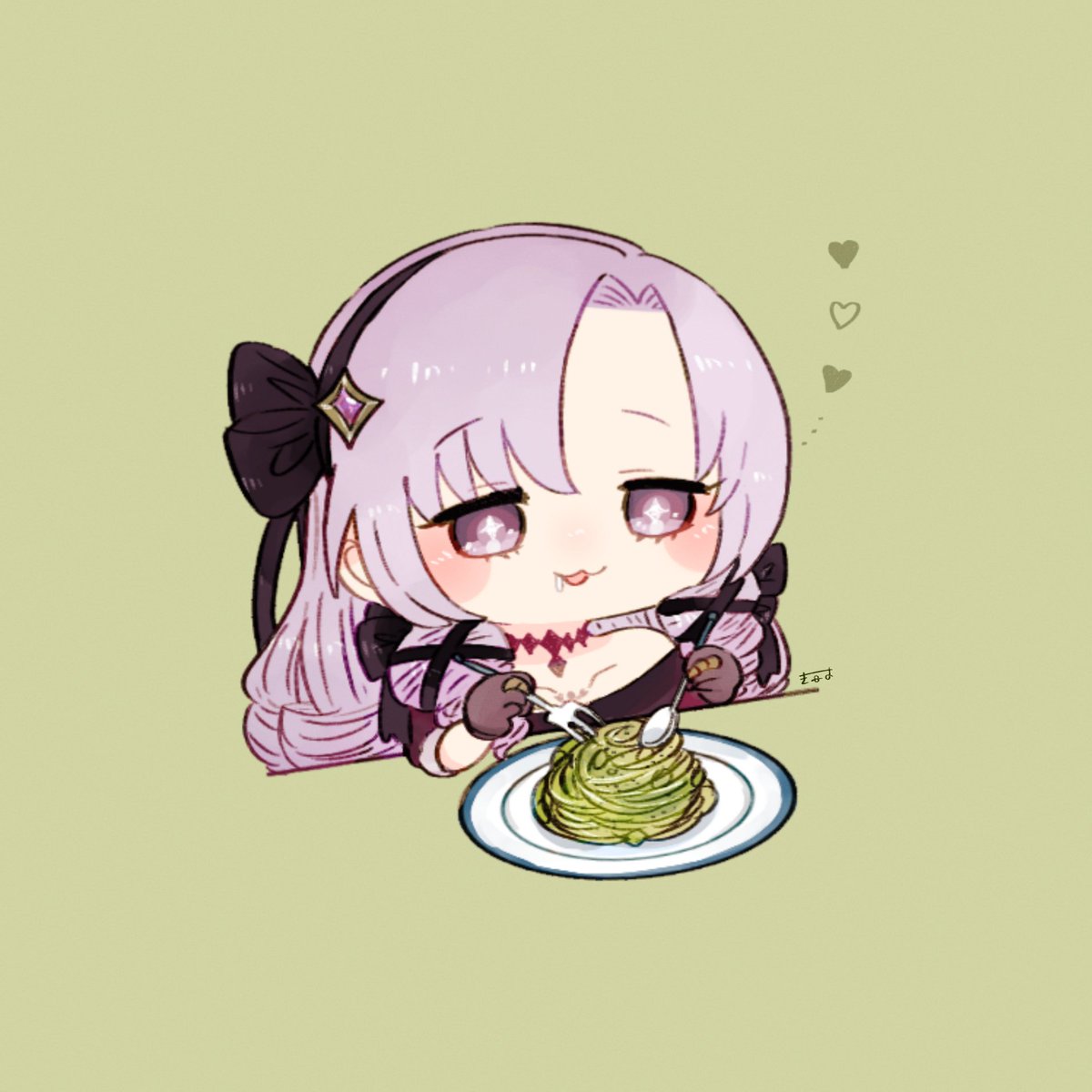 壱百満天原サロメ 「💚🍝🌿🥜

#サロメ百万展 」|てんみやきよのイラスト