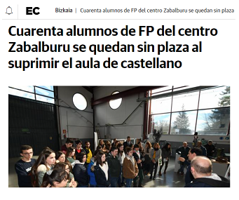 CCivicaCatalana's tweet photo. El maravilloso PNV

Al ver que los alumnos prefieren aprender FP en español y no en euskera han eliminado el aula de español para que no puedan elegirlo. Decenas de alumnos de Bilbao de FP se han quedado tirados

"Hemos tenido que ir a Santander a matricularnos. Es una vergüenza" https://t.co/Qbj7rG4wRY