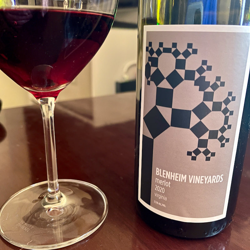 Enjoying a glass of the 2020 Merlot from <a href="/BlenheimWines/">Blenheim Vineyards</a> A nice smooth cherry filled taste. Having some crackers and cheese with the wine. Nice! Paul loves merlot! <a href="/VAWine/">Virginia Wine</a> #vawine #merlot