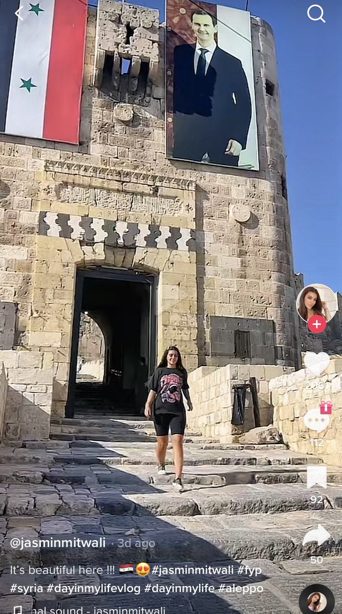 florida_sophia's tweet photo. Yet another Instagram/TikTok influencer turning dictators and destruction into the latest Instagram aesthetic. 

While Jasmin got the “perfect” Instagram shot next to Assad’s poster, the regime and its Russian backers were simultaneously bombing civilians in #Idlib. https://t.co/JiyYS8fvqr