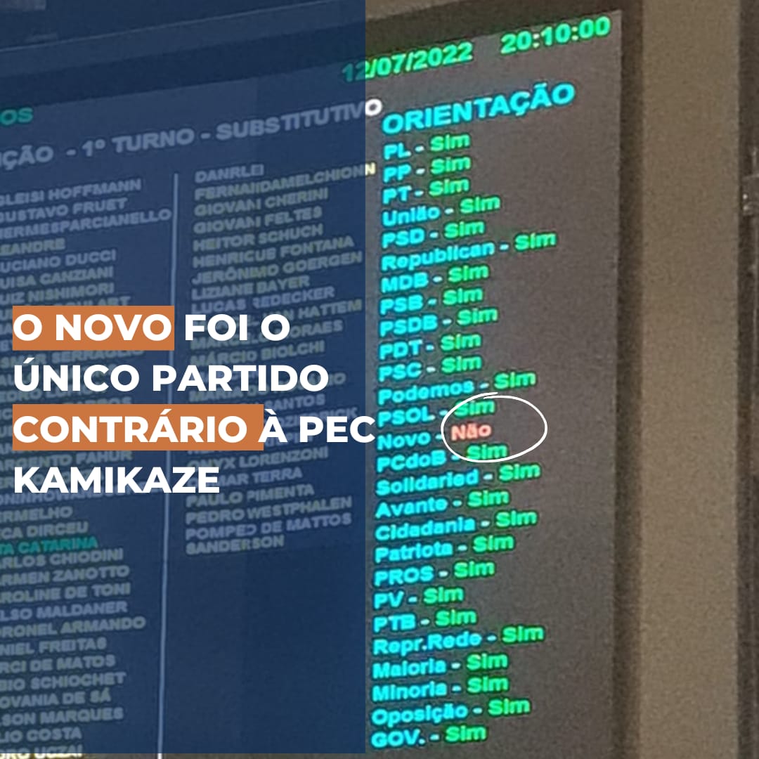 TiagoMitraud's tweet photo. Por 393 votos a 14, a Câmara ACABA de aprovar a PEC Kamikaze, que permite ao governo contornar regras fiscais e eleitorais para conceder uma série de benefícios a diversas categorias às vésperas da eleição.

O @partidonovo30 foi o único a orientar NÃO à proposta. https://t.co/rxajfD7BVS