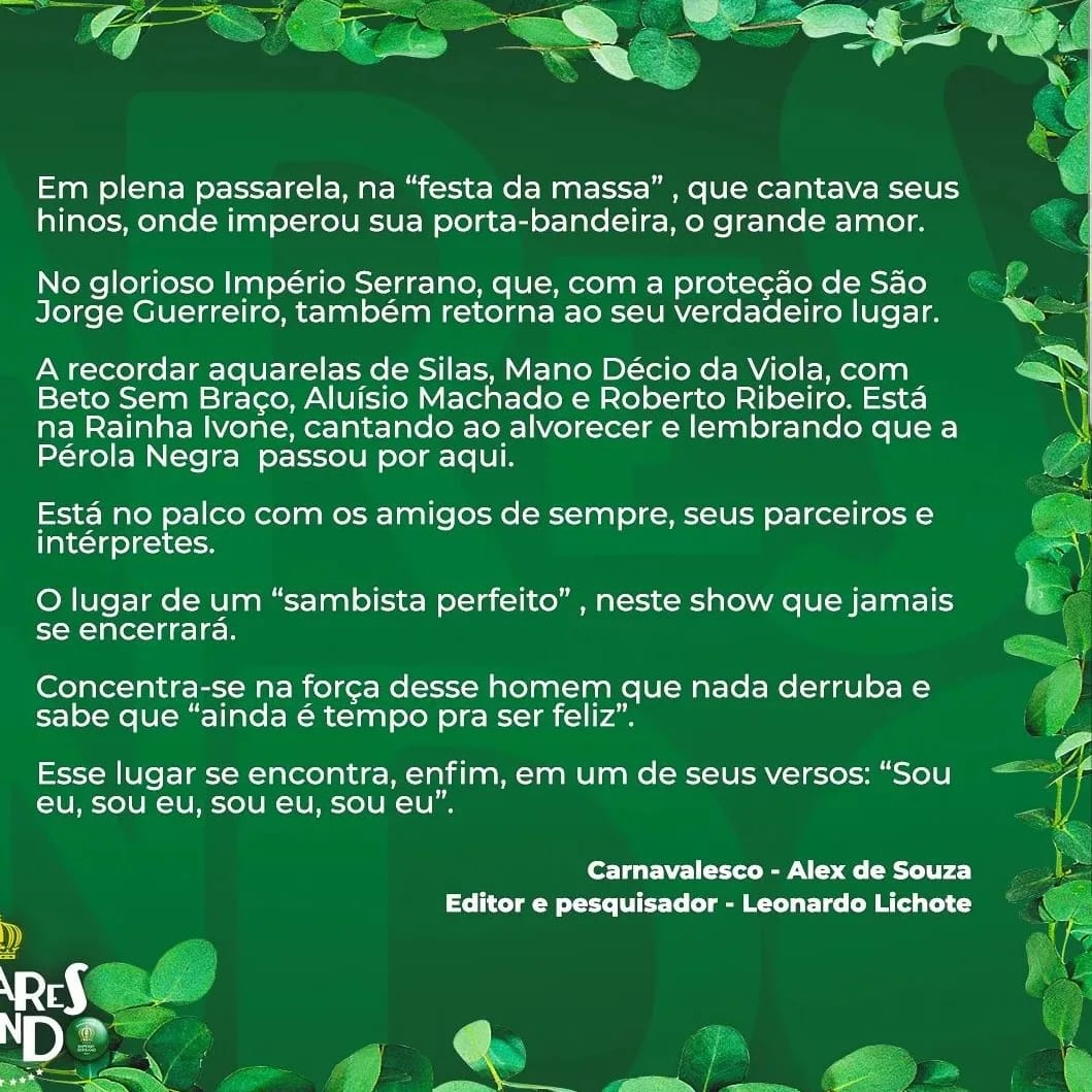 🟢⚪ Conheça a sinopse do enredo para o #Carnaval2023!
Vamos juntos caminhar pelos "Lugares de Arlindo".