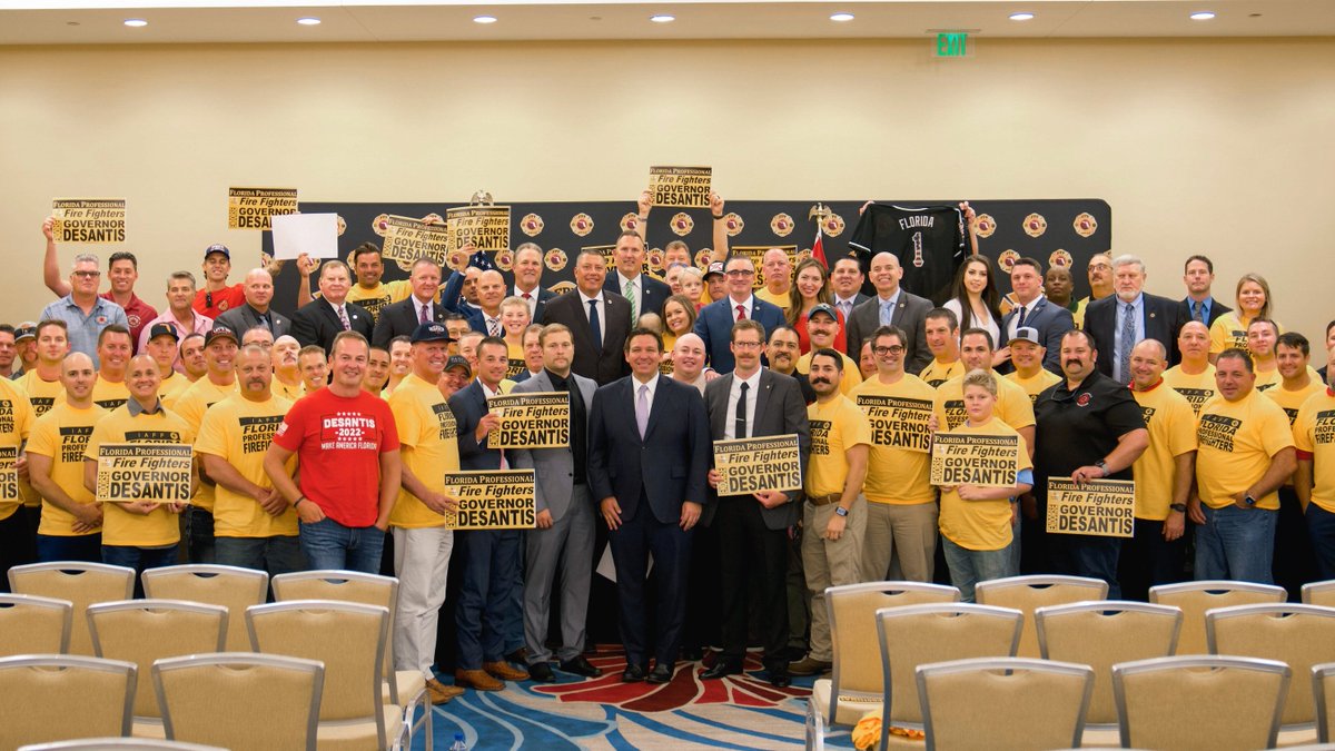 RonDeSantis's tweet photo. In Florida, our first responder heroes will receive $1,000 bonuses for the second year in a row, a small token of our appreciation for their service to their communities.

I am proud to have the endorsement of the Florida Professional Firefighters! https://t.co/Q2ShBDvLQv