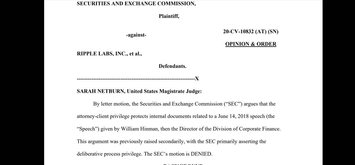 ReggieMiddleton's tweet photo. Uh oh! Every digital asset dependent against the SEC  now has a potential treasure trove....
Time will tell if I'm correct. I did t think there was a way in the wold that an object adjudicator would not have denied the SEC's motion. Let the sparks now fly freestyle. https://t.co/3dgnuGqESm