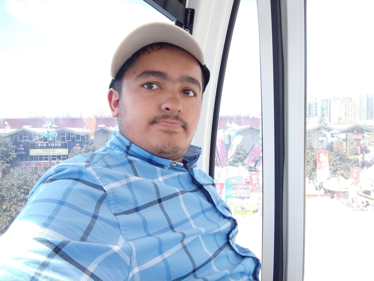 CGY_Anand's tweet photo. Battled the lines for the Gandola

And got on the air conditioned 🥰 Gandola at 1:01pm! 

Much needed cool, and aerial view of Stampede Grounds. 

#HappyStampeding #yyc https://t.co/IU5uXFlO2n