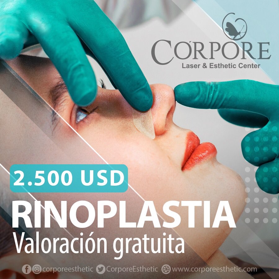 CorporeEsthetic's tweet photo. PROMOCIÓN RINOPLASTIA
Incluye: 
-Primera consulta con nuestros Cirujanos Plásticos certificados.
-Exámenes, preoperatorios y evaluación preanestésica.
-Honorarios médicos.
-Gastos de quirófano.
-Medicamentos para el postoperatorio inmediato.
-Evaluación postoperatoria. https://t.co/aZlTNsxfsp