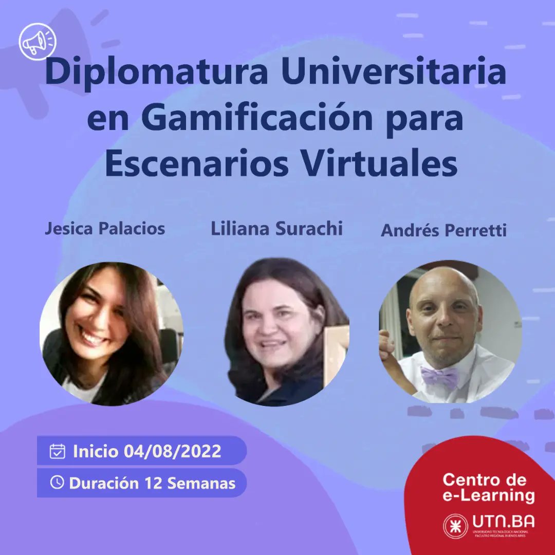 andresperretti's tweet photo. La Diplomatura Universitaria en Gamificación para escenarios virtuales, es un trayecto formativo en formato de talleres que surge a partir de las demandas institucionales de formación en recursos digitales gamificados para los entornos virtuales. 
Info: link en mi perfil. https://t.co/8J8nCBOsMH