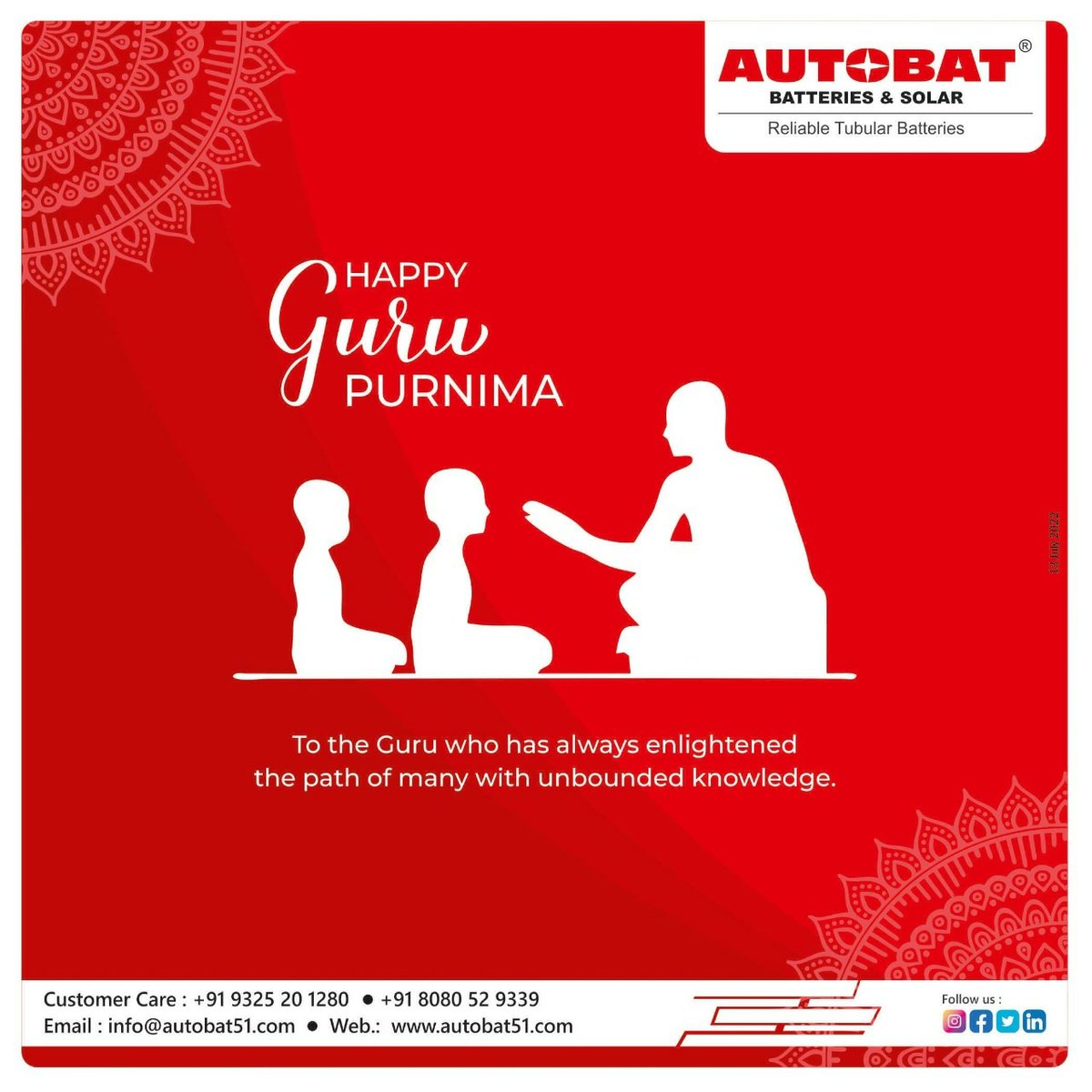 AutobatL's tweet photo. Happy Guru Purnima
To the guru who has always enlightened the path of many with unbounded knowledge.
#गुरूपौर्णिमा
#GuruPurnima
#HappyGurupurnima 
#GuruPurnima2022 https://t.co/97TrFbhrb3