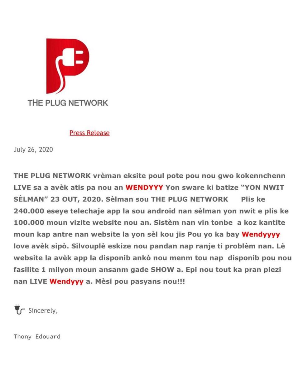 Loukendy_Media's tweet photo. 25 juillet 2020 aprè Wendyyy te fin anonse lap live sou #ThePlugNetWork 23 Août . 26 juillet men kòman Fanatik yo te pote boure !
Plis pase...👇
100,000 te vizite WebSite la
240,000 te Telechage App sou Android sèlman (Konbyen sou IOS) ??
Live la te $5❗
#ThonyEduard
1/2 https://t.co/MhLCeQtSy5