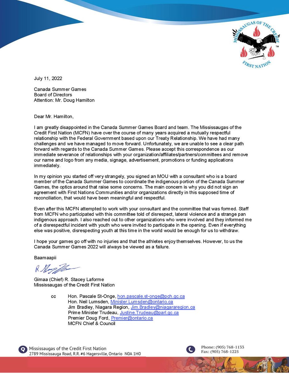 Actual letter sent, tough to admit failure!
