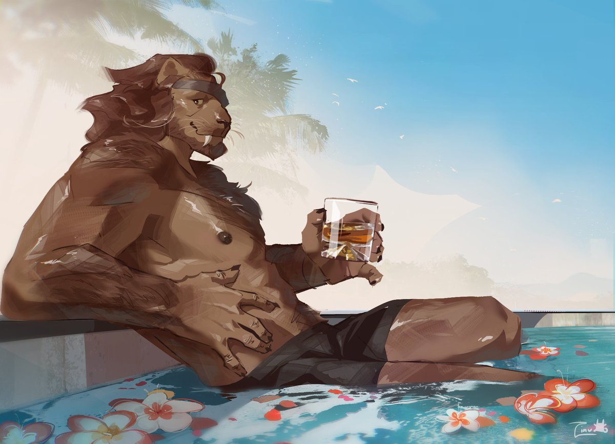 He's got whole pool to himself 👌✨ Comm for <a href="/Sancho_WHM/">sancho-xiv.bsky.social🏳️‍🌈</a>