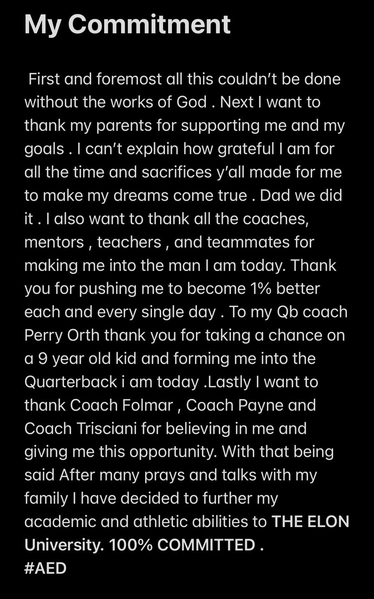 100% Committed <a href="/TonyTrisciani/">Tony Trisciani</a> <a href="/Coach_D_Folmar/">Drew Folmar</a> <a href="/ElonFootball/">Elon Football</a> <a href="/QB1_Athletics/">QB1 Athletics</a> <a href="/PitViperMediaSC/">Pit Viper Media SC</a> <a href="/LouatTheState/">Lou Bezjak</a> <a href="/BC_BearcatsFB/">Brookland-Cayce Football</a> <a href="/scvarsity/">James Baxter</a>