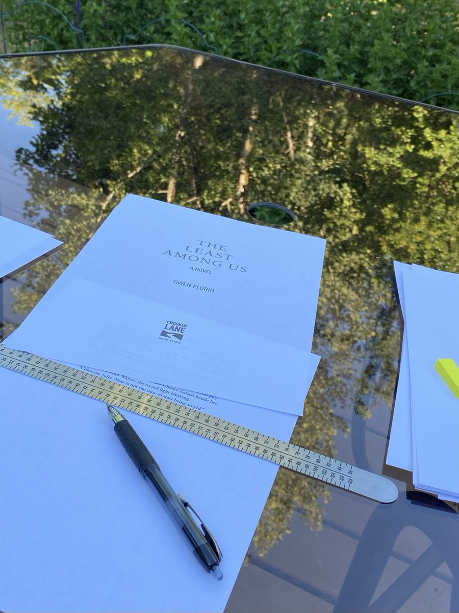 GwenFlorio's tweet image. Proofing on the patio, with pica pole. ##proofreading #secondpass